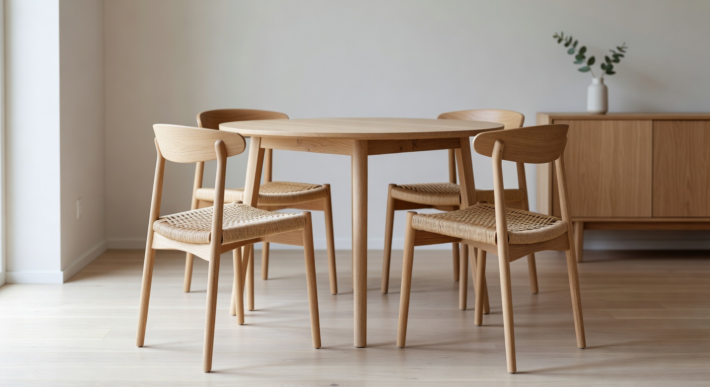 Conjunto de sillas nórdicas de comedor en roble y lino