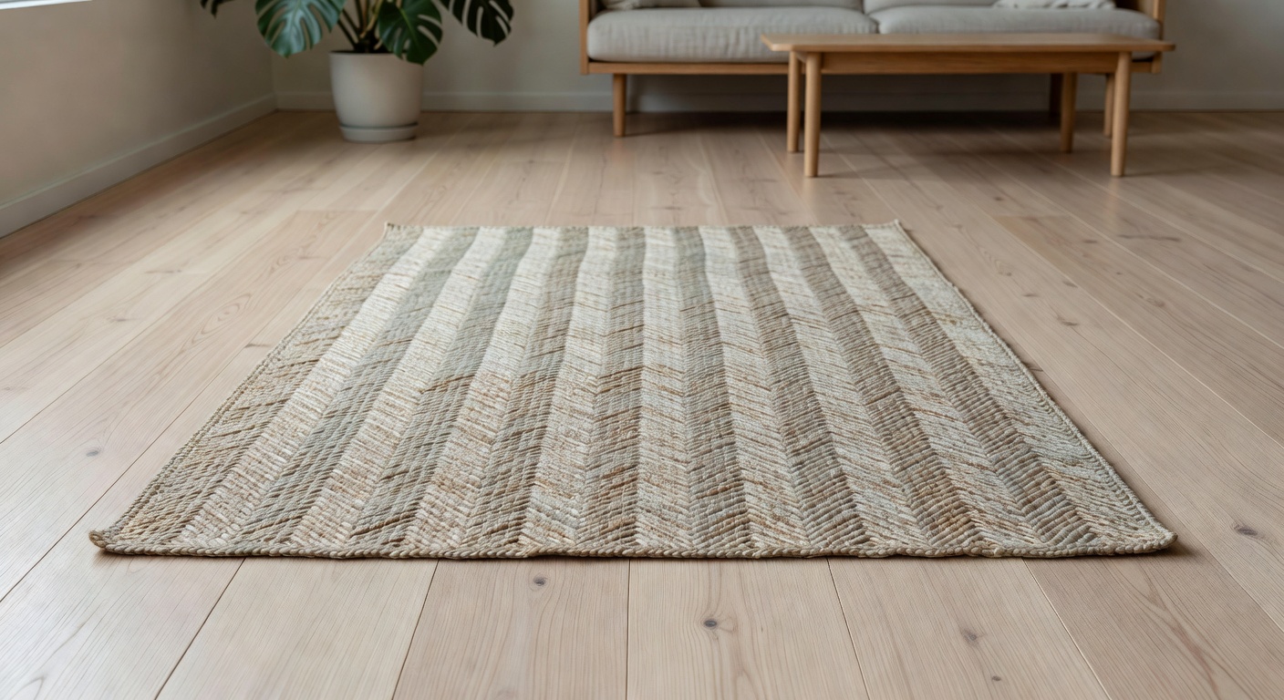 Alfombra de fibra natural escandinava en un interior nórdico